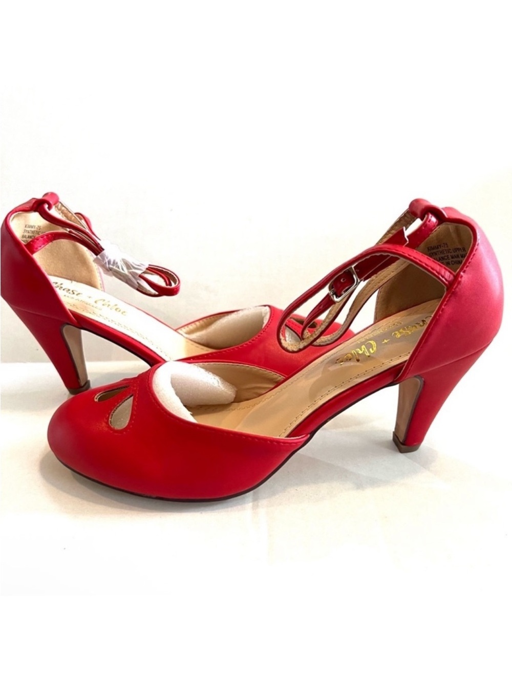 Chase & Chloe Red Ankle Strap Heel Pump Shoes Size 10 New